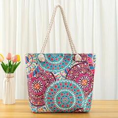 Geometric Floral Pattern Beach Tote Bag Large Capacity Shoulder Bag