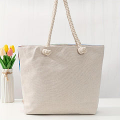 Beach Printed Linen Tote Bag Large Capacity Canvas Bag For Women