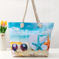 Beach Printed Linen Tote Bag Large Capacity Canvas Bag For Women