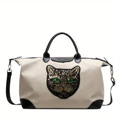 Sequins Cat Pattern Duffle Bag Lightweight Large Capacity Luggage