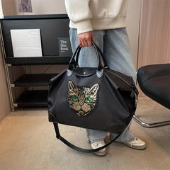 Sequins Cat Pattern Duffle Bag Lightweight Large Capacity Luggage