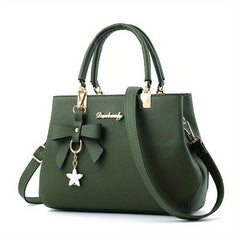 Bow Decor Handbags Solid Satchel Purse Women's PU Leather Crossbody Bag