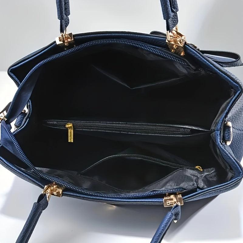 Bow Decor Handbags Solid Satchel Purse Women's PU Leather Crossbody Bag
