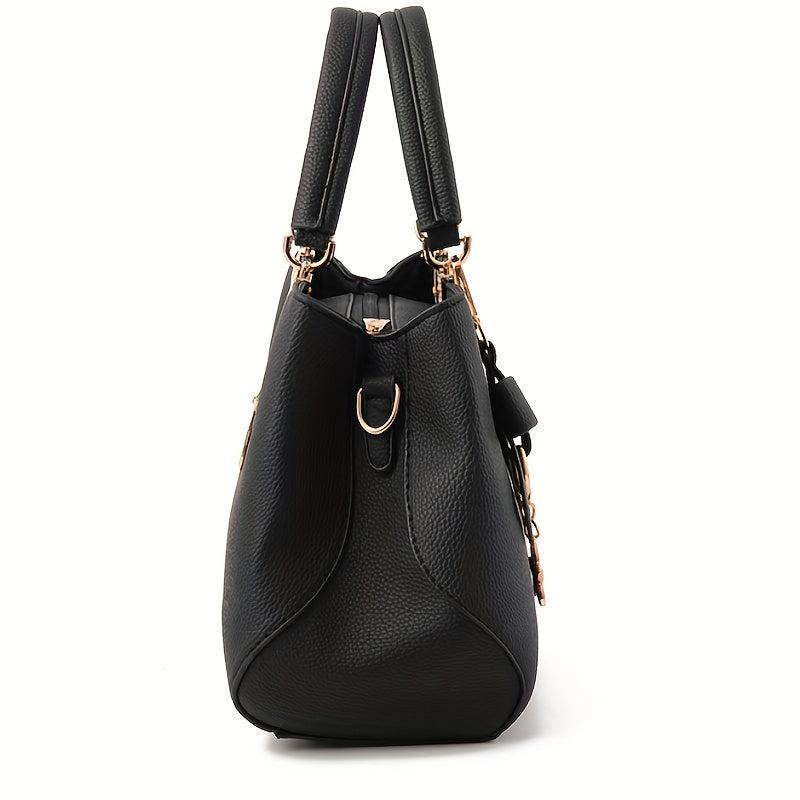Bow Decor Handbags Solid Satchel Purse Women's PU Leather Crossbody Bag