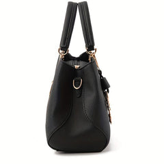 Bow Decor Handbags Solid Satchel Purse Women's PU Leather Crossbody Bag