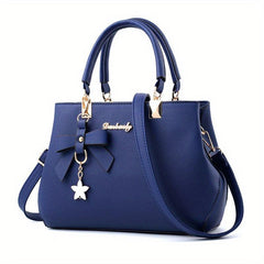 Bow Decor Handbags Solid Satchel Purse Women's PU Leather Crossbody Bag