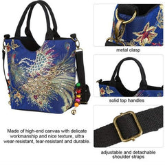 Embroidered Satchel Bag Double Handle Purse Retro Style Handbag