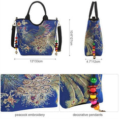 Embroidered Satchel Bag Double Handle Purse Retro Style Handbag