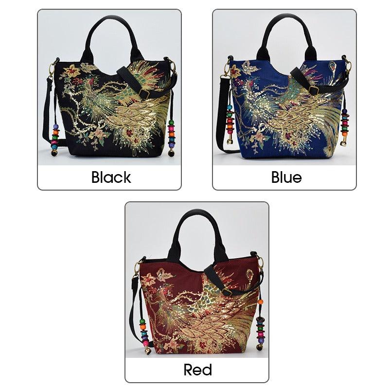 Embroidered Satchel Bag Double Handle Purse Retro Style Handbag