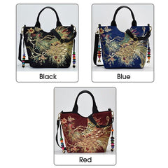 Embroidered Satchel Bag Double Handle Purse Retro Style Handbag