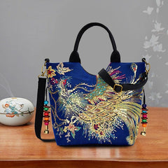 Embroidered Satchel Bag Double Handle Purse Retro Style Handbag