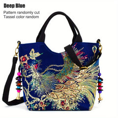 Embroidered Satchel Bag Double Handle Purse Retro Style Handbag