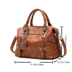 Vintage PU Leather Crossbody Bag Double Handle Purse