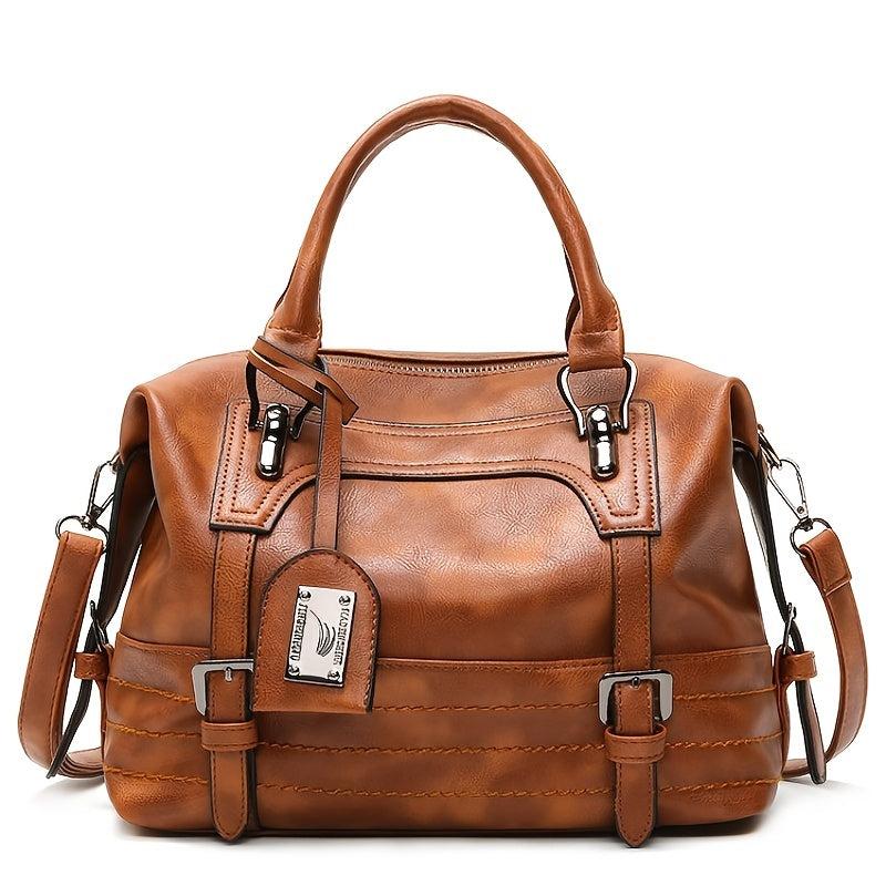 Vintage PU Leather Crossbody Bag Double Handle Purse