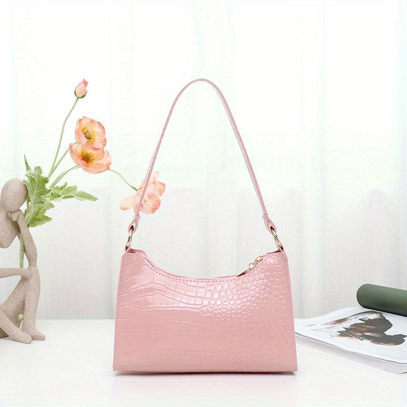 Crocodile Pattern Underarm Bag Stylish PU Leather Handbag