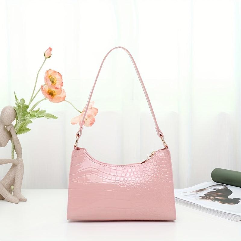 Crocodile Pattern Underarm Bag Stylish PU Leather Handbag