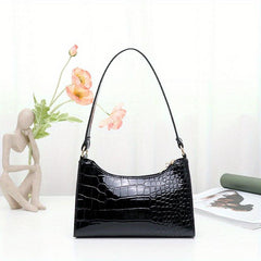 Crocodile Pattern Underarm Bag Stylish PU Leather Handbag
