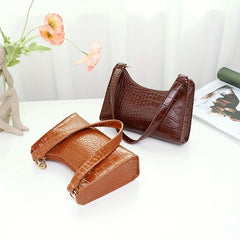 Crocodile Pattern Underarm Bag Stylish PU Leather Handbag