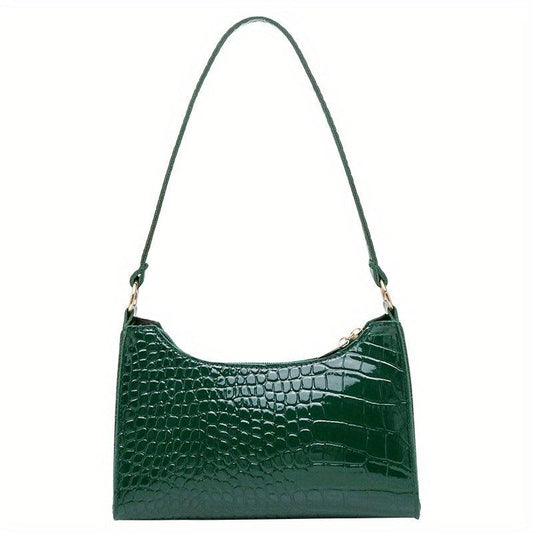 Crocodile Pattern Underarm Bag Stylish PU Leather Handbag