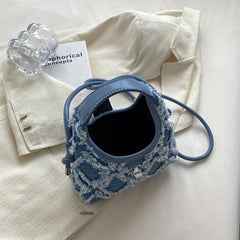 Denim Crossbody Bag Raw Trim Hobo Canvas Purse Y2K Style