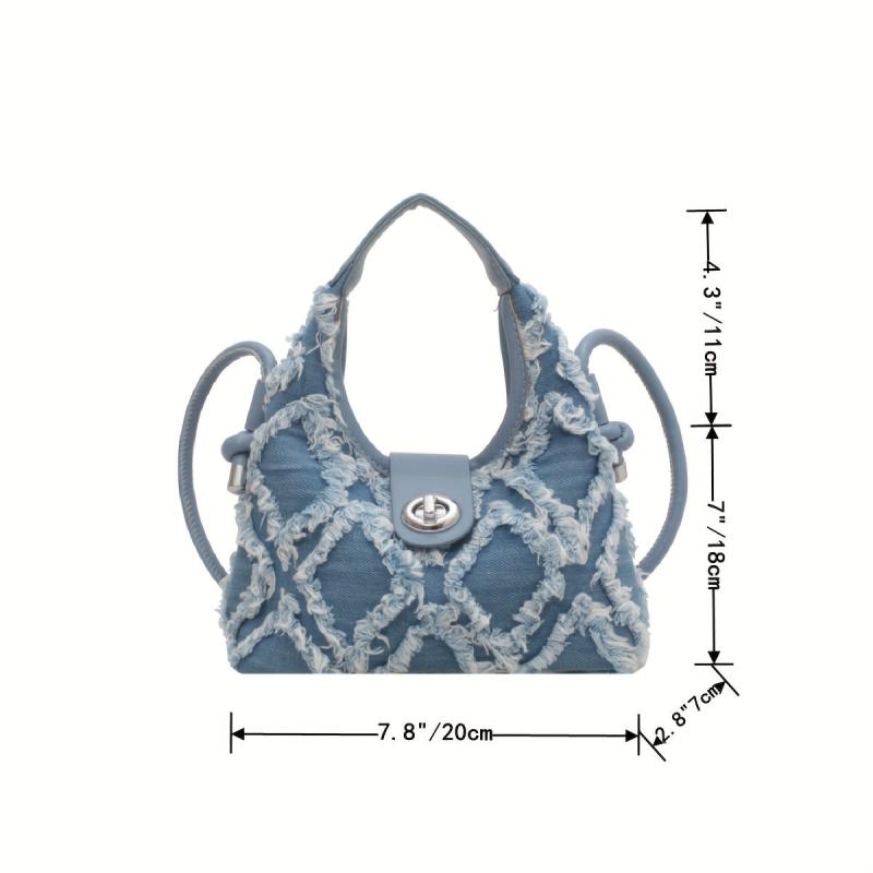 Denim Crossbody Bag Raw Trim Hobo Canvas Purse Y2K Style