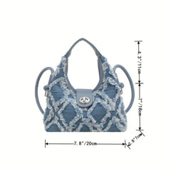 Denim Crossbody Bag Raw Trim Hobo Canvas Purse Y2K Style