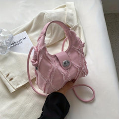 Denim Crossbody Bag Raw Trim Hobo Canvas Purse Y2K Style