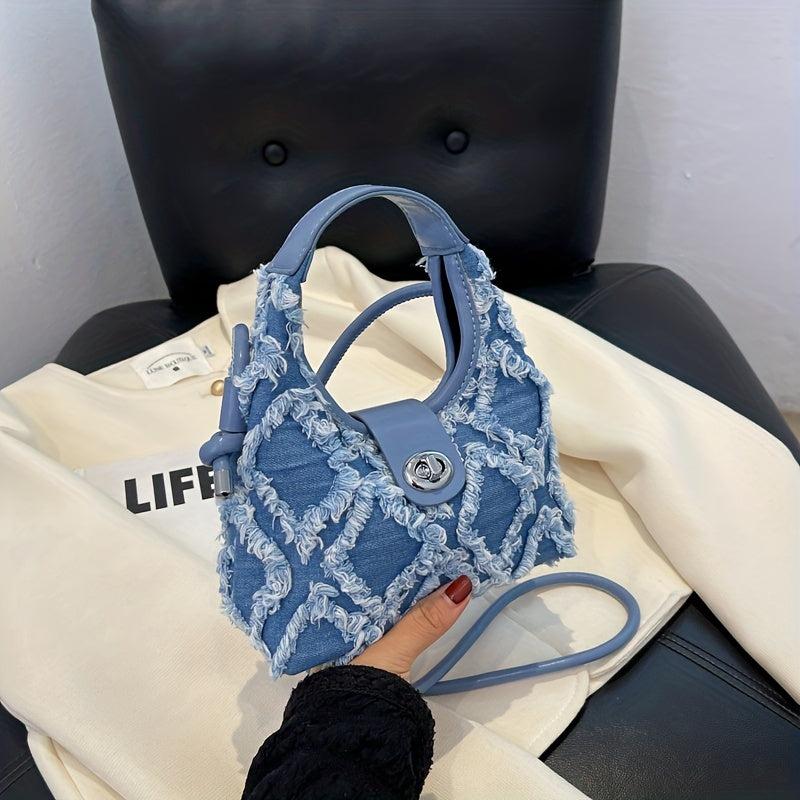 Denim Crossbody Bag Raw Trim Hobo Canvas Purse Y2K Style