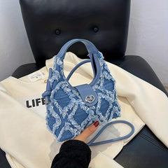 Denim Crossbody Bag Raw Trim Hobo Canvas Purse Y2K Style