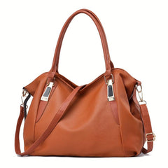 Casual Soft Leather Shoulder Bag Large Capacity Zipper Sling Bag