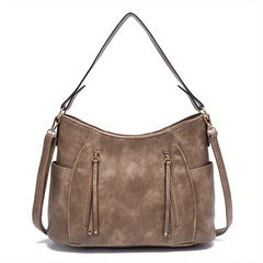 Large Retro Hobo Bag Solid Faux Leather Shoulder Bag Women's Handbag