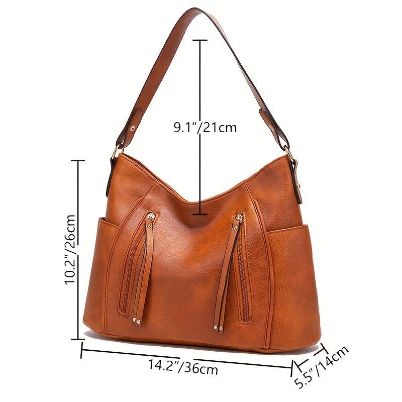 Large Retro Hobo Bag Solid Faux Leather Shoulder Bag Women's Handbag