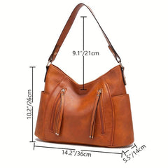 Large Retro Hobo Bag Solid Faux Leather Shoulder Bag Women's Handbag