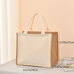 Women's Canvas Tote Zipper Burlap Bag Casual Gift Bag Shopping Bag