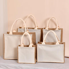 Women's Canvas Tote Zipper Burlap Bag Casual Gift Bag Shopping Bag