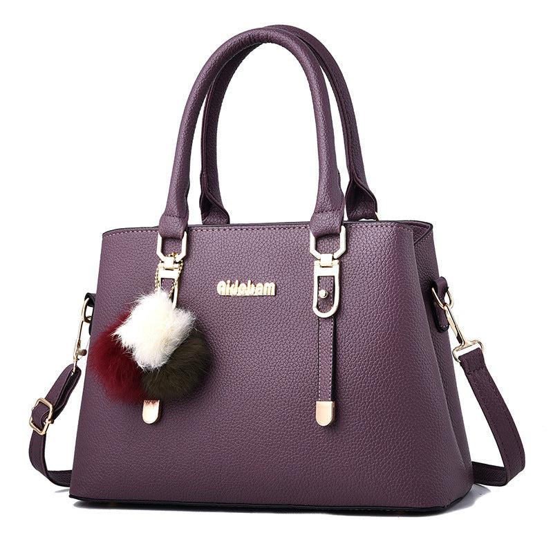 Litchi Pattern Satchel Bag Plush Ball Hand Bag