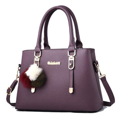 Litchi Pattern Satchel Bag Plush Ball Hand Bag