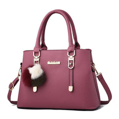 Litchi Pattern Satchel Bag Plush Ball Hand Bag