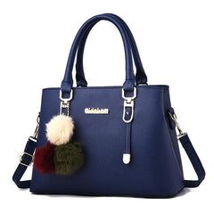 Litchi Pattern Satchel Bag Plush Ball Hand Bag