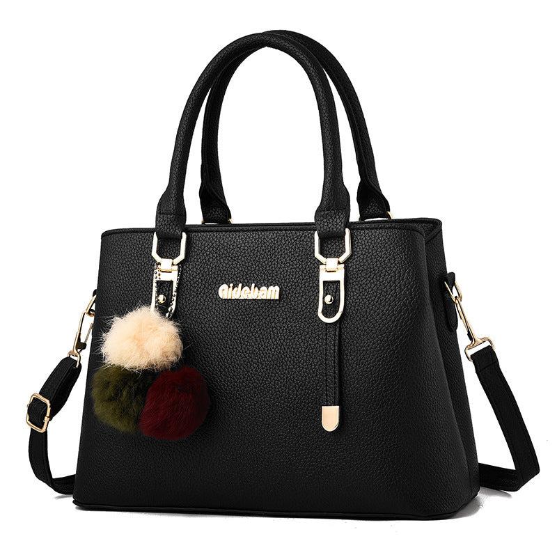 Litchi Pattern Satchel Bag Plush Ball Hand Bag