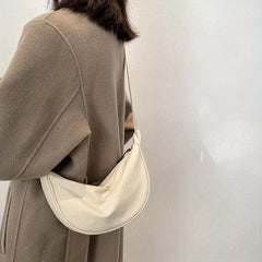 Minimalist Crescent Crossbody Bag Solid Zipper Storage