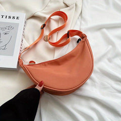 Minimalist Crescent Crossbody Bag Solid Zipper Storage