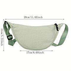 Minimalist Crescent Crossbody Bag Solid Zipper Storage