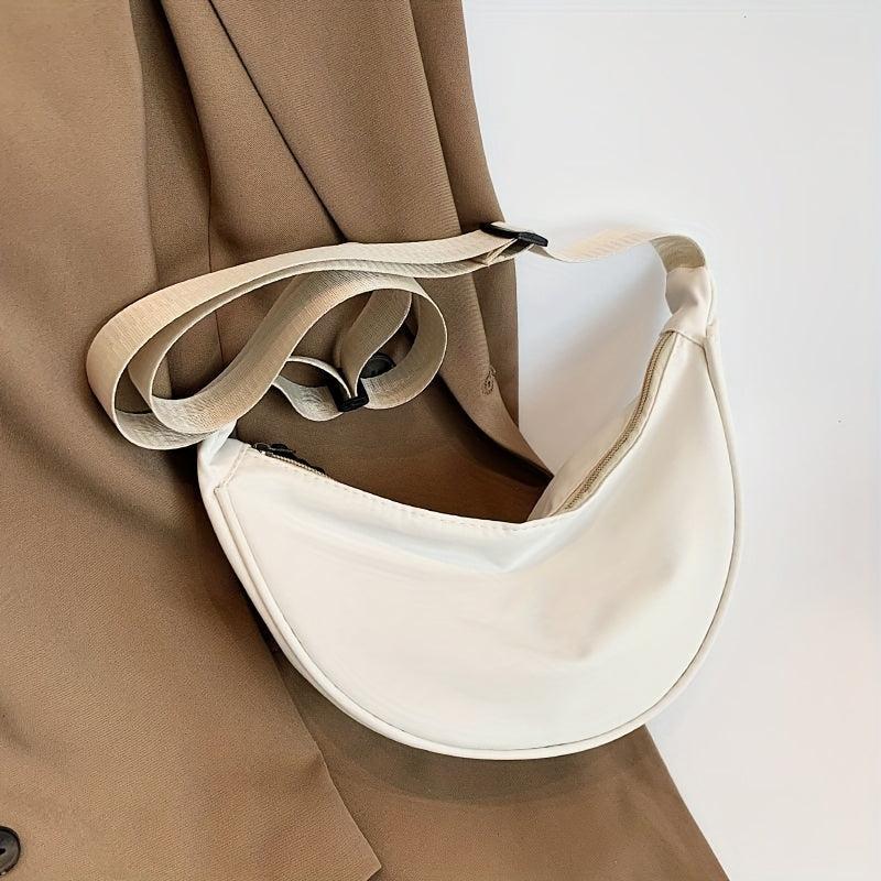 Minimalist Crescent Crossbody Bag Solid Zipper Storage