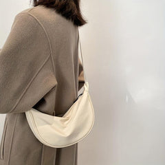 Minimalist Crescent Crossbody Bag Solid Zipper Storage