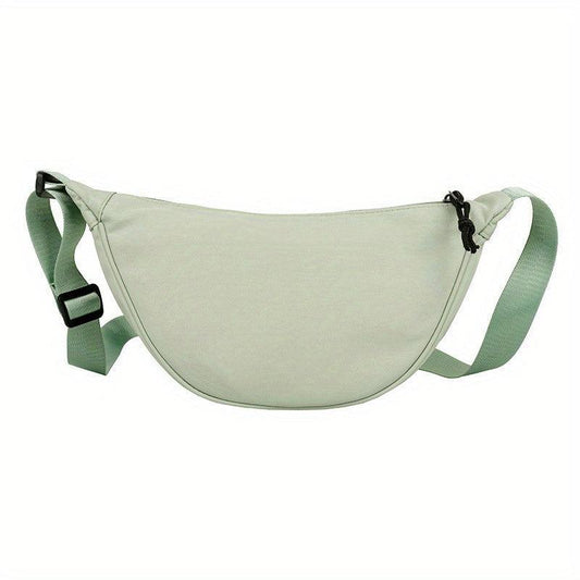 Minimalist Crescent Crossbody Bag Solid Zipper Storage