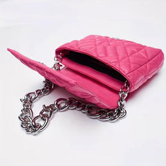 Quilted Clutch Bag Flap Magnet Handbag Chain Decor PU Leather