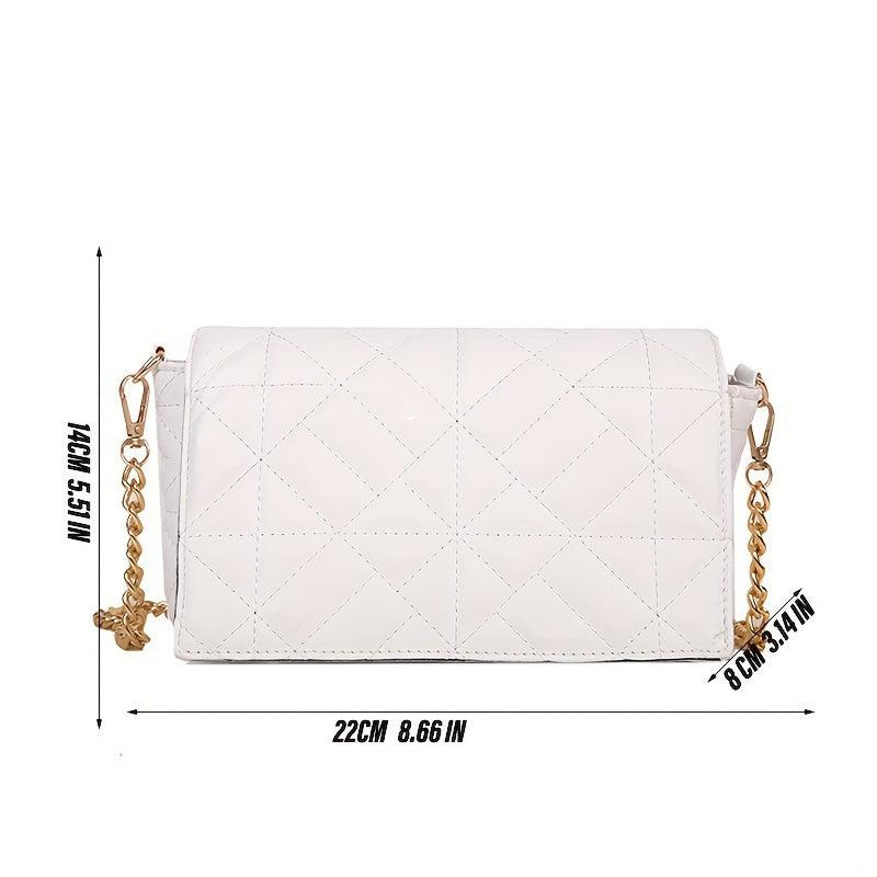 Quilted Clutch Bag Flap Magnet Handbag Chain Decor PU Leather