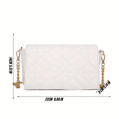 Quilted Clutch Bag Flap Magnet Handbag Chain Decor PU Leather