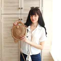 Woven Straw Handbag Boho Style Crossbody Bag Summer Beach Bag